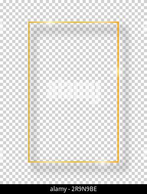 Vector golden shiny vintage square frame isolated on transparent background. Luxury glowing realistic border Stock Vector