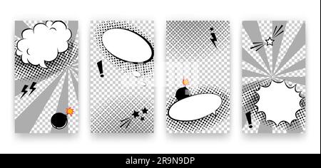 Vector trendy editable set of templates for social media networks stories. Modern design backgrounds for flyers, cards, posters. Trendy comics pop art Stock Vector