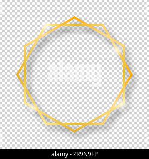 Vector golden shiny vintage geometric frame isolated on transparent background. Luxury glowing realistic border Stock Vector