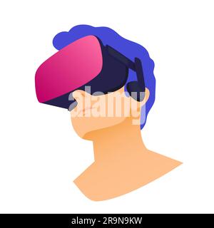 Vector illustration of man wearing virtual reality headset. Abstract VR modern illustration Stock Vector