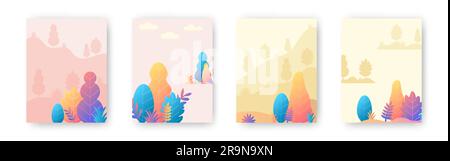 Vectoe set with tree leaf landscapes pattern backgrounds with abstract fantasy forest colors for cover, templates. Creative design Stock Vector