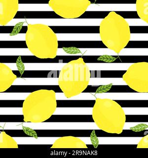 Vector seamless pattern with lemons and stripes Stock Vector