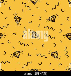 Vector seamless retro memphis pattern with vintage diamonds and geometric elements. Chaotic trendy geometry in hipster style. Suitable for posters, co Stock Vector