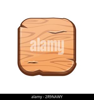 Vector cartoon square wooden button for game assets, ui development. GUI element. Stock Vector