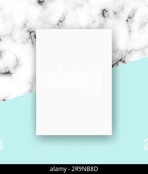 Vector A4 card mockup on marble stone background. Trendy photo-realistic illustration Stock Vector