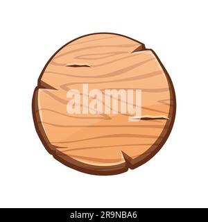 Vector cartoon round wooden button for game assets, ui development. GUI element. Stock Vector