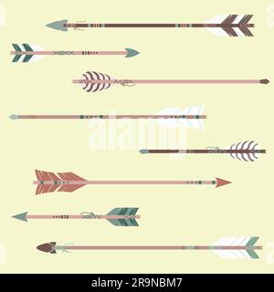 Vector set of colorful ethnic arrows, Hand drawn feather arrow, tribal ...