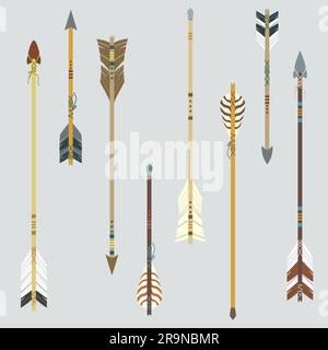 Vector set of colorful ethnic arrows, Hand drawn feather arrow, tribal ...