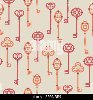 Vector seamless pattern with cute vintage keys Stock Vector