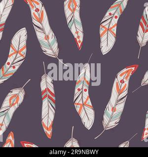 Vector seamless ethnic pattern with feathers Stock Vector