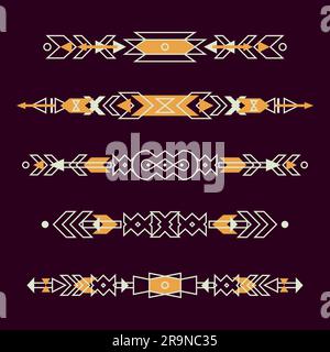 Vector set of decorative ethnic borders with american indian motifs. Boho style. Tribal design elements. Stock Vector