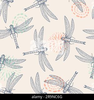 Vector colorful seamless pattern with dragonfly Stock Vector
