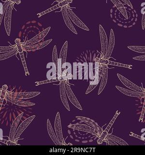 Vector colorful seamless pattern with dragonfly Stock Vector
