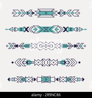 Vector set of decorative ethnic borders with american indian motifs ...