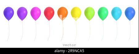 3D vector Air balloons. A set of balloons of different colors. Festive decorative objects. Celebration, birthday design elements. Colorful vector illu Stock Vector