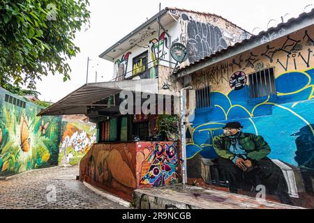 Beco do Batman in Sao Paulo, Brazil is a popular tourist destination because of the dense concentration of graffiti that line the streets, in the Vila Stock Photo