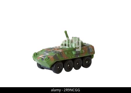 Discover the might of a Russian toy armored carrier. Detailed replica for collectors, history enthusiasts. Powerful and captivating! Stock Photo