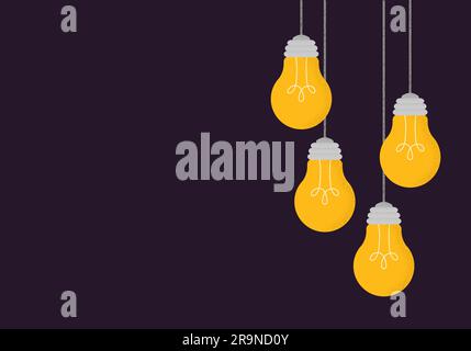 Vector illustration with hanging light bulbs. Background in cartoon style with trendy grain shadow. Concept of business, thinking, creativity, finding Stock Vector