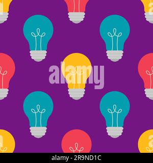 Vector seamless pattern with cartoon doodle lightbulbs. Trendy background with sign or symbol of idea, business, science, education Stock Vector