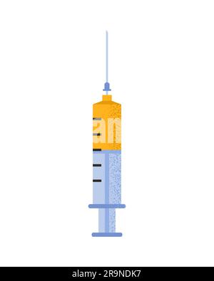 Vector illustration of medical syringe full of medicine liquid or vaccine COVID-19. Concept of vaccination, coronavirus, immunization isolated on whit Stock Vector