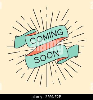 Vector ribbon with vintage light rays and Coming Soon text. Retro elements for banners, posters, advertising. Stock Vector