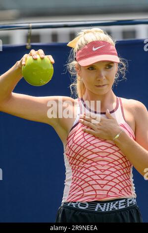 Katie Boulter (GBR) on the practice courts before playing on the first day of the Rothesay International, at Devonshire Park, Eastbourne, UK 26th June Stock Photo