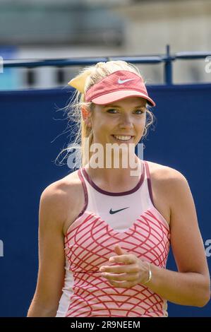 Katie Boulter (GBR) on the practice courts before playing on the firstday of the Rothesay International, at Devonshire Park, Eastbourne, UK 26th June Stock Photo