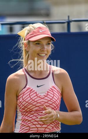 Katie Boulter (GBR) on the practice courts before playing on the firstday of the Rothesay International, at Devonshire Park, Eastbourne, UK 26th June Stock Photo