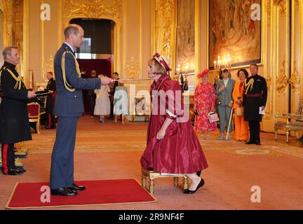 Sir Grayson Perry, artist, writer and Broadcaster, from London, is made a Knight Bachelor by the Prince of Wales at Windsor Castle. The honour recognises services to the arts. Picture date: Wednesday June 28, 2023. Stock Photo