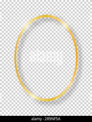 Vector golden shiny vintage round frame isolated on transparent background. Luxury glowing realistic oval border Stock Vector