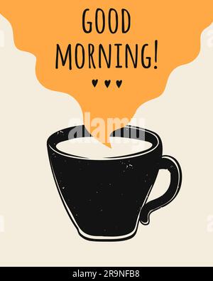 Vector trendy illustration with coffee cup and Good Morning lettering. Modern poster. Stock Vector