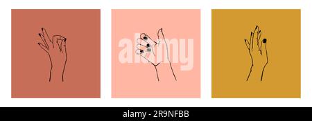 Vector set of cards with different gestures isolated. Collection of female hands in different positions for logo, emblem, branding Stock Vector