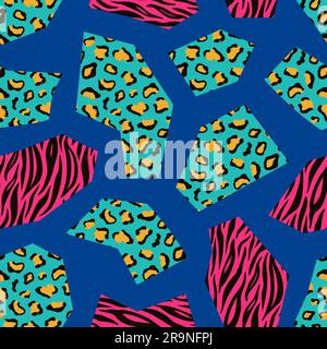 Vector leopard and zebra seamless geometric pattern design. Colorful fashion animal print Stock Vector