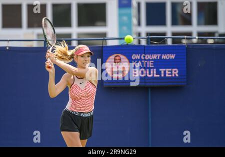 Katie Boulter (GBR) on the practice courts before playing on the first day of the Rothesay International, at Devonshire Park, Eastbourne, UK 26th June Stock Photo