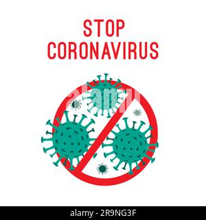 Vector Coronavirus Icon with Red Prohibit STOP Sign isolated on white background. Abstract 2019-nCoV Novel Coronavirus Bacteria. Dangerous Cell in Chi Stock Vector