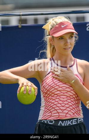 Katie Boulter (GBR) on the practice courts before playing on the first day of the Rothesay International, at Devonshire Park, Eastbourne, UK 26th June Stock Photo