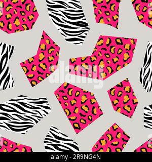 Vector leopard and zebra seamless geometric pattern design. Colorful fashion animal print Stock Vector