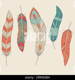 Vector colorful set of different feathers Stock Vector