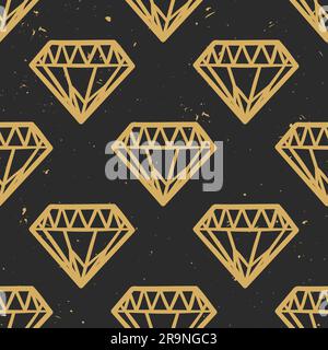 Vector seamless grunge pattern with vintage diamonds. Rock and roll style. Trendy hipster design. Modern gold and black colors. Stock Vector