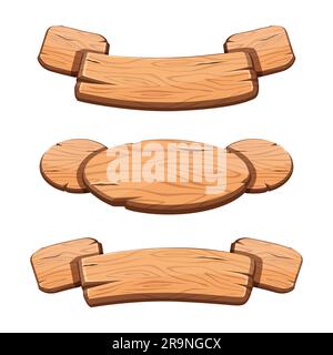 Vector set with cartoon wooden ribbons for game assets, ui development. GUI banners. Stock Vector