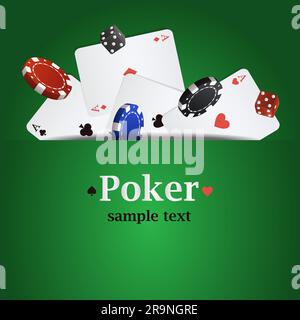 Vector poker background with playing cards, chips and dices Stock Vector