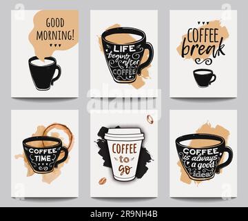 Vector set of modern posters with coffee backgrounds. Trendy hipster templates for flyers, banners, invitations, restaurant or cafe menu design. Stock Vector