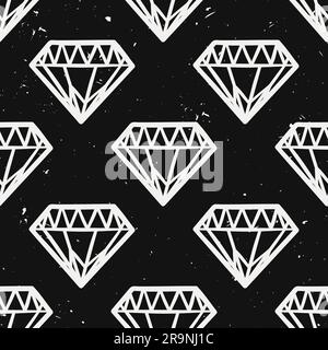 Vector seamless monochrome grunge pattern with vintage diamonds. Rock and roll style. Trendy hipster design. Stock Vector