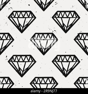 Vector seamless monochrome grunge pattern with vintage diamonds. Rock and roll style. Trendy hipster design. Stock Vector