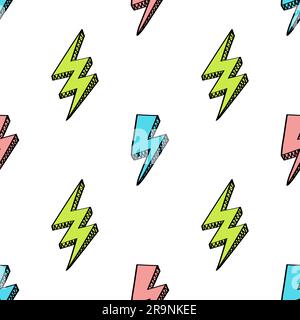 Vector abstract retro pattern with lightning bolts. Trendy thunder background in comics style. Stock Vector