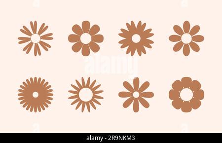 Vector set of simple hippie style boho flower icons, symbols. Abstract design element templates in modern minimalist style for branding, social media, Stock Vector