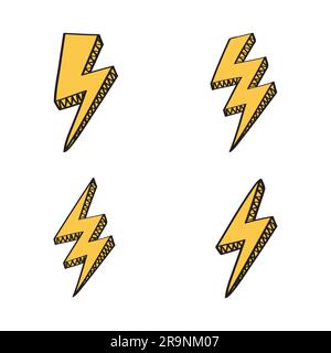Vector retro set with lightning bolt signs in comic style Stock Vector