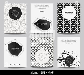 Vector set of modern posters with geometrical shapes and splashes. Trendy hipster style for flyers, banners, invitations, business contemporary design Stock Vector