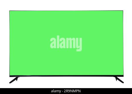 Chroma key compositing. TV with mockup green screen on white background Stock Photo