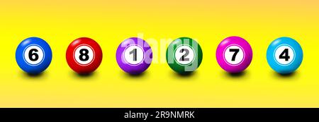 Set of lottery balls with numbers on yellow gradient background Stock Photo